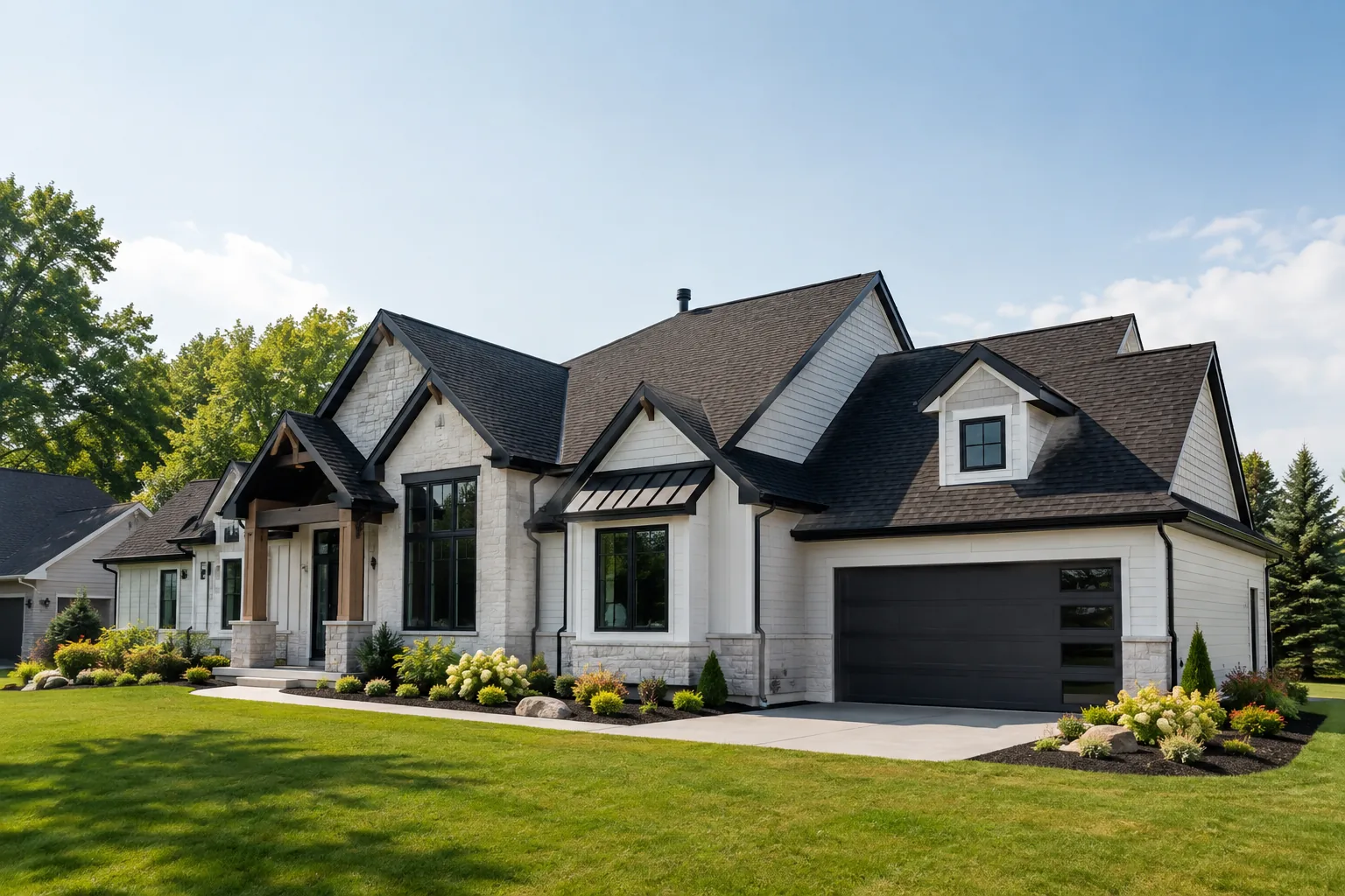 Modern American farmhouse with a new architectural shingle roof